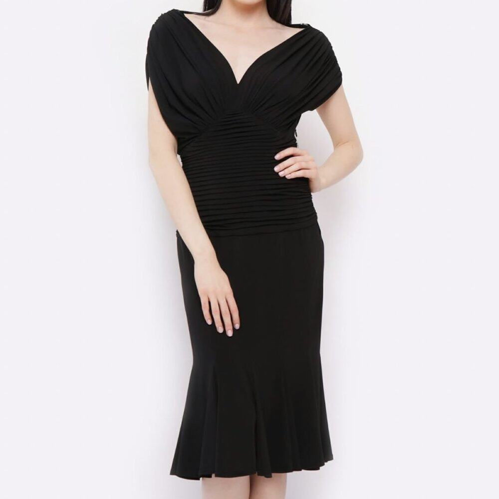 NWT Tadashi Collection Black Ruched Formal Gown, Sz S
